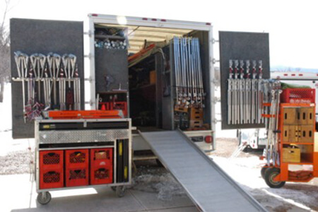 Interior of Light Source Denver 3.5-ton grip and lighting truck, fully stocked with professional production equipment